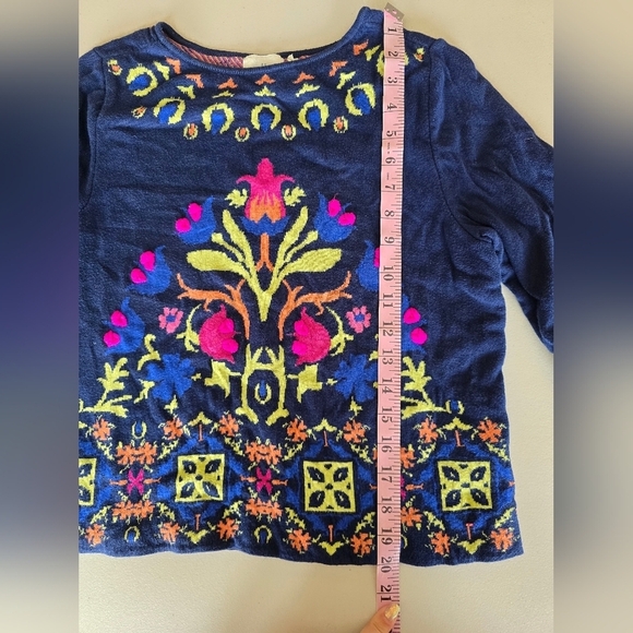 Anthropologie HWR Monogram Floral Intarsia Blue Sweater Women's Sz S. - Picture 2 of 8